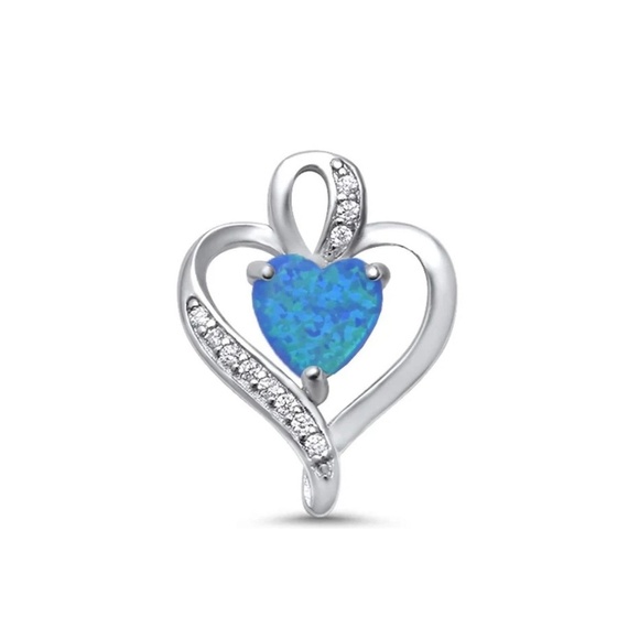 Sterling Silver Heart Blue Opal Pendant - Picture 1 of 1